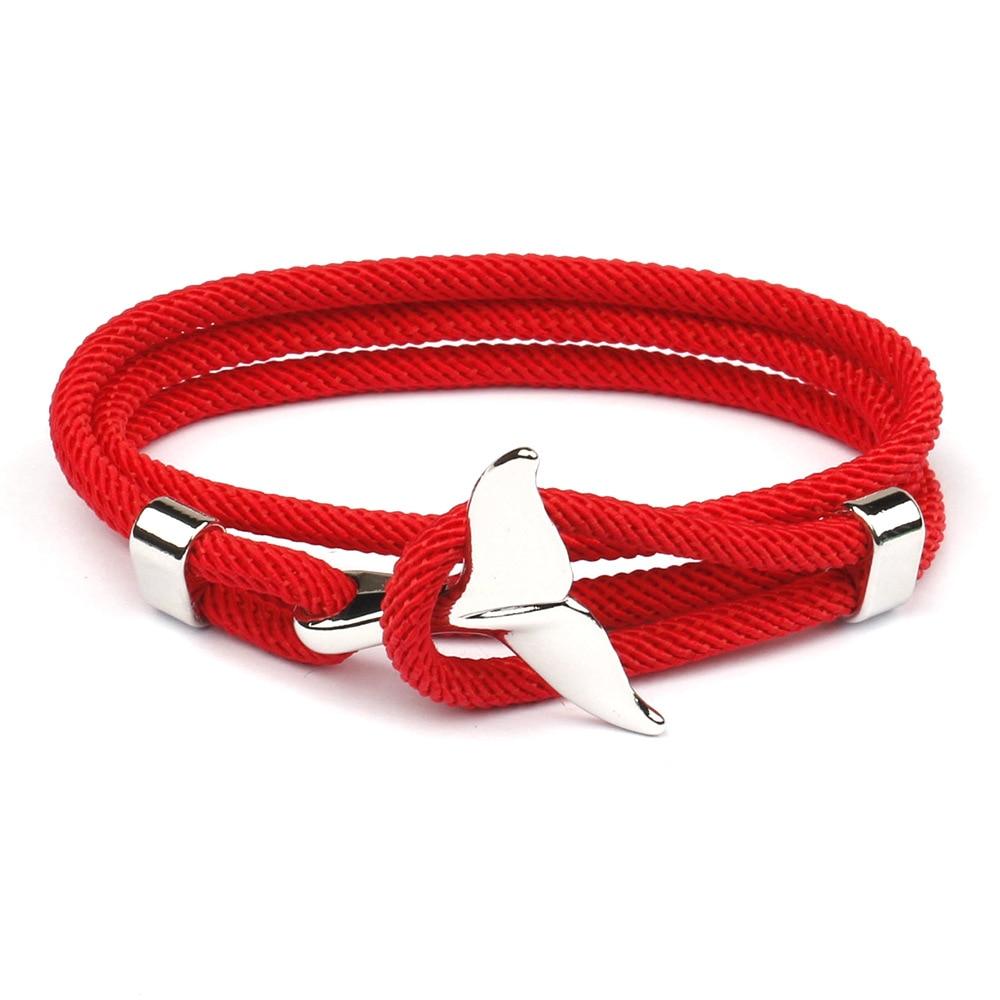 Silver Whale Tail Rope Bracelet GR Red 