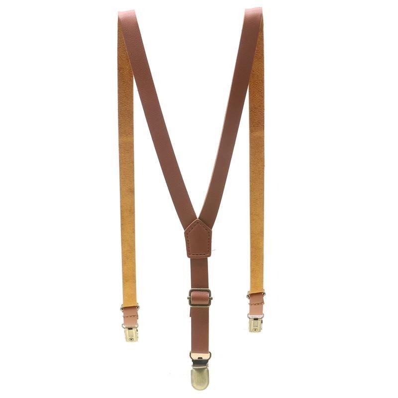 Skinny Leather Single Clip Suspenders GR Brown 