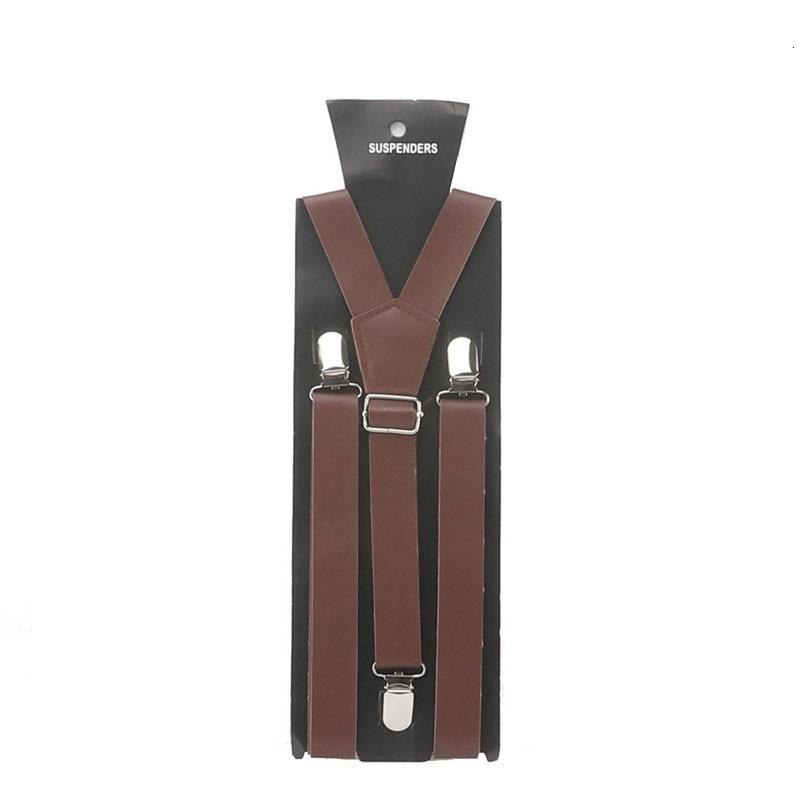 Slim Leather Single Clip Suspenders GR Brown 