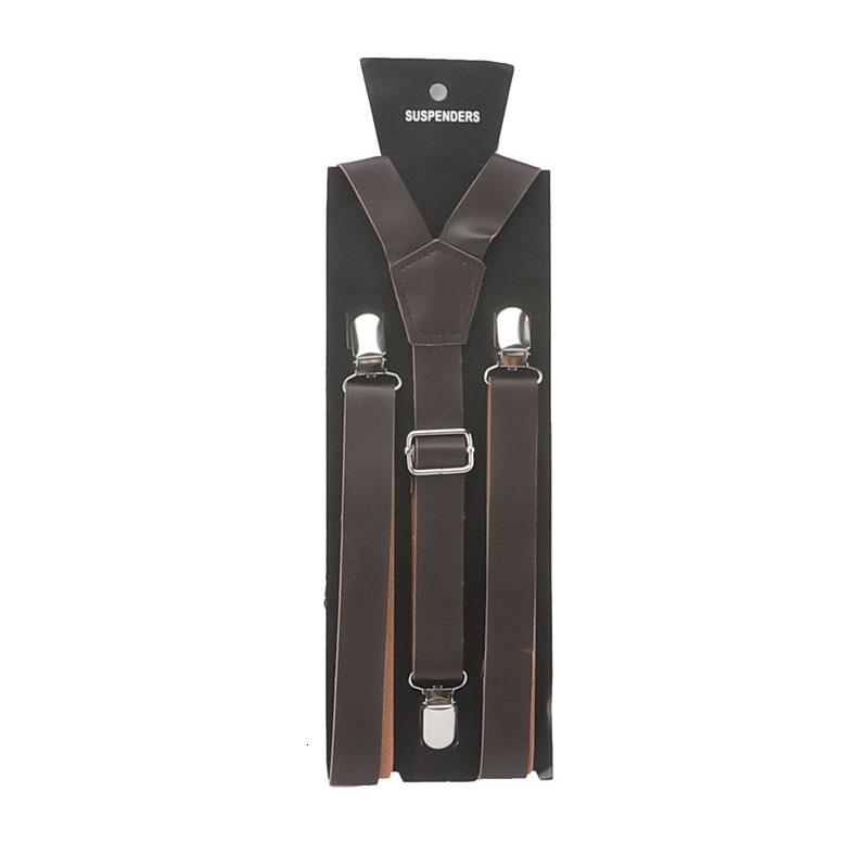 Slim Leather Single Clip Suspenders GR Dark Brown 