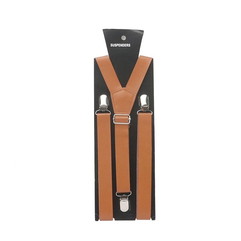 Slim Leather Single Clip Suspenders GR Light Brown 