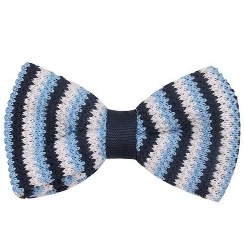 Slim Striped Knitted Bow Tie Pre-Tied GR Aqua Blue 