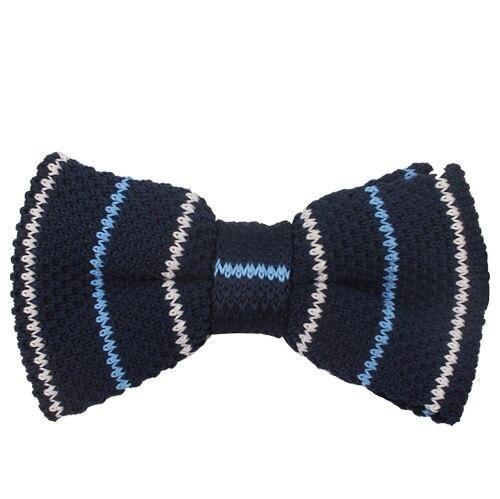Slim Striped Knitted Bow Tie Pre-Tied GR black & Blue 
