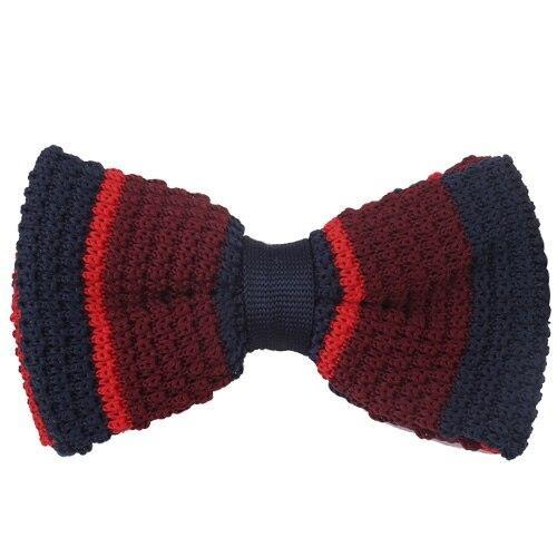Slim Striped Knitted Bow Tie Pre-Tied GR Black & Red 