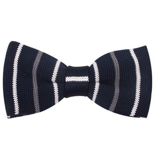Slim Striped Knitted Bow Tie Pre-Tied GR Black & White 