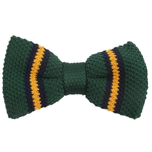 Slim Striped Knitted Bow Tie Pre-Tied GR Dark Green 