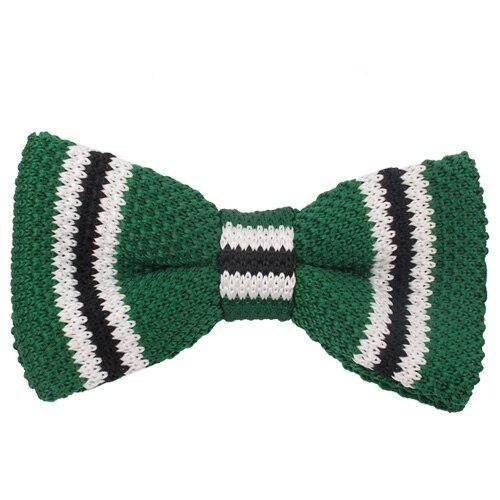 Slim Striped Knitted Bow Tie Pre-Tied GR Green 