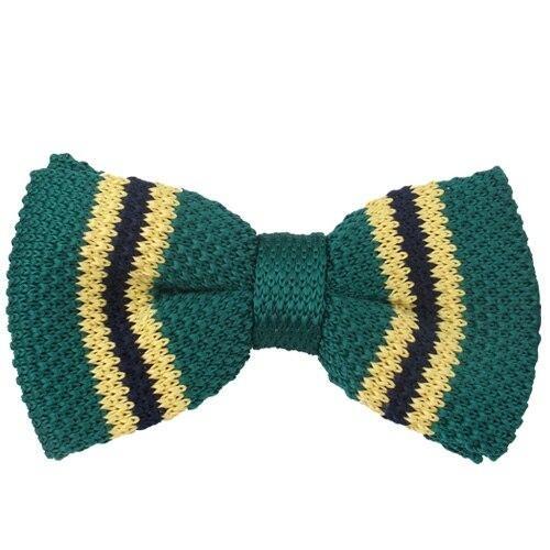 Slim Striped Knitted Bow Tie Pre-Tied GR Green & Blue 