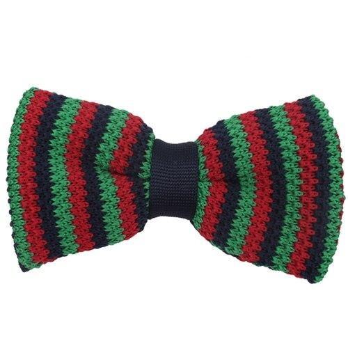 Slim Striped Knitted Bow Tie Pre-Tied GR Green & Red 