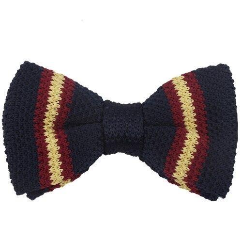 Slim Striped Knitted Bow Tie Pre-Tied GR Navy 