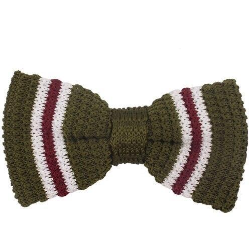 Slim Striped Knitted Bow Tie Pre-Tied GR Olive 