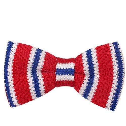 Slim Striped Knitted Bow Tie Pre-Tied GR Red 