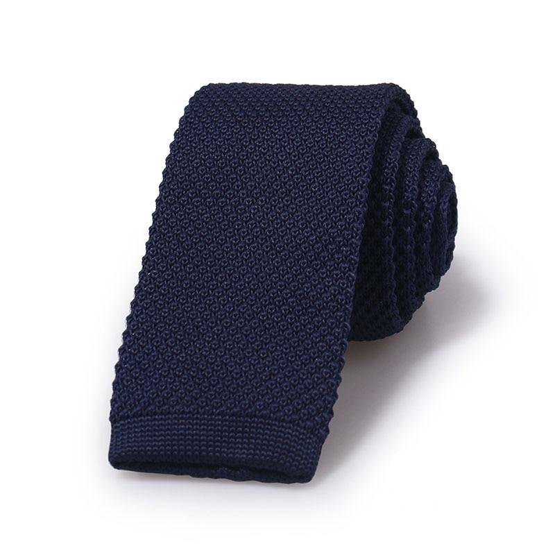 Solid Flat End Knitted Tie GR Azur Navy 