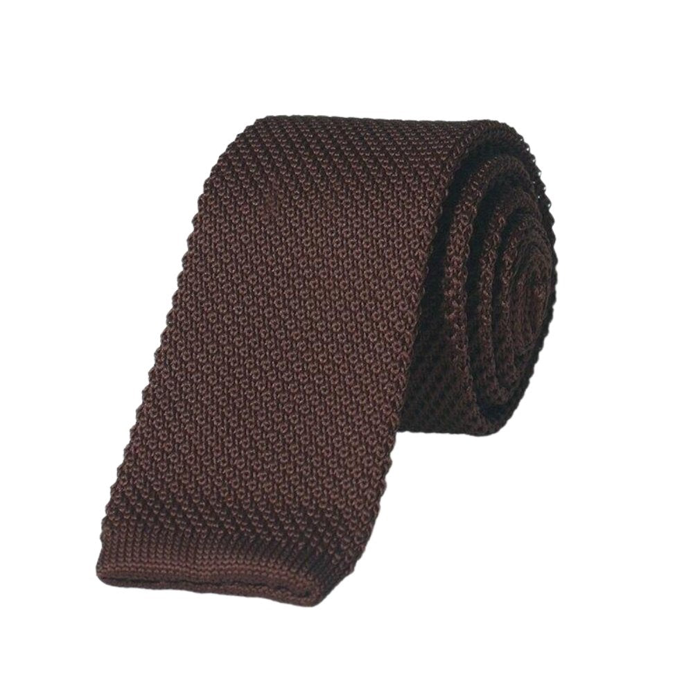 Solid Flat End Knitted Tie GR Brown 