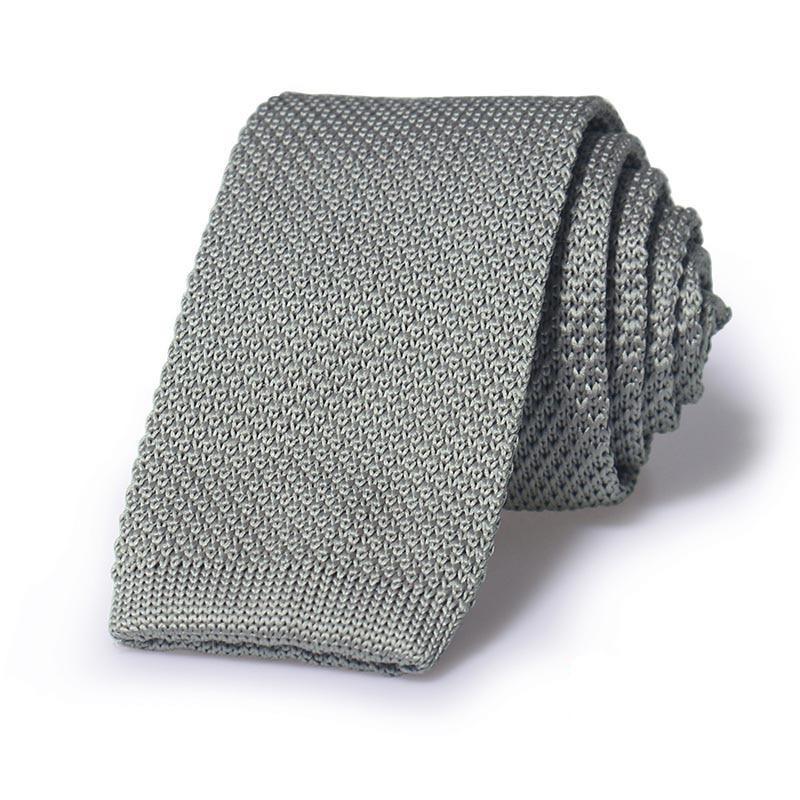 Solid Flat End Knitted Tie GR Grey 