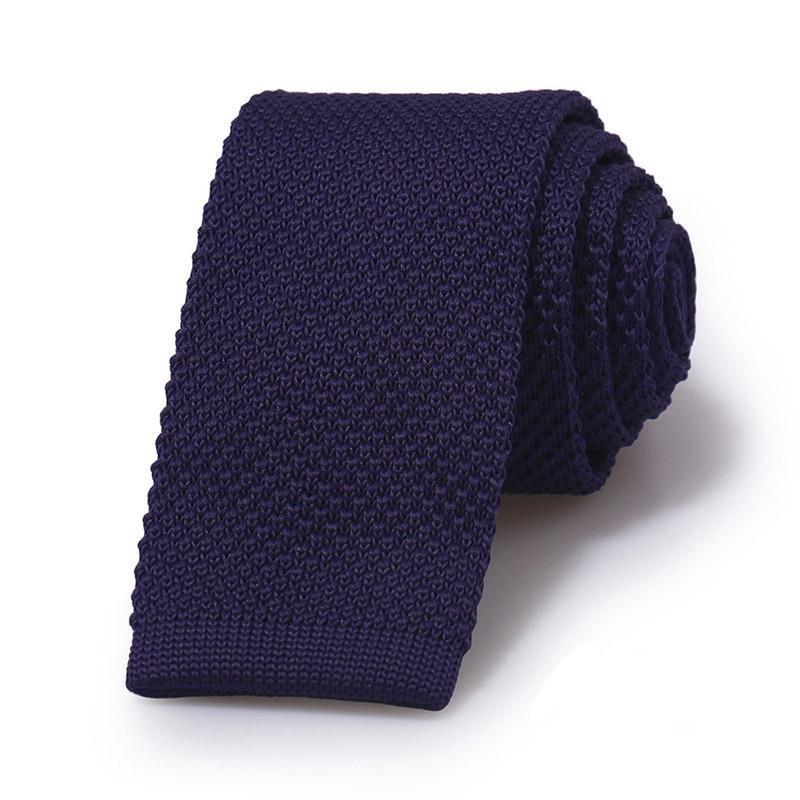 Solid Flat End Knitted Tie GR Purple Navy 