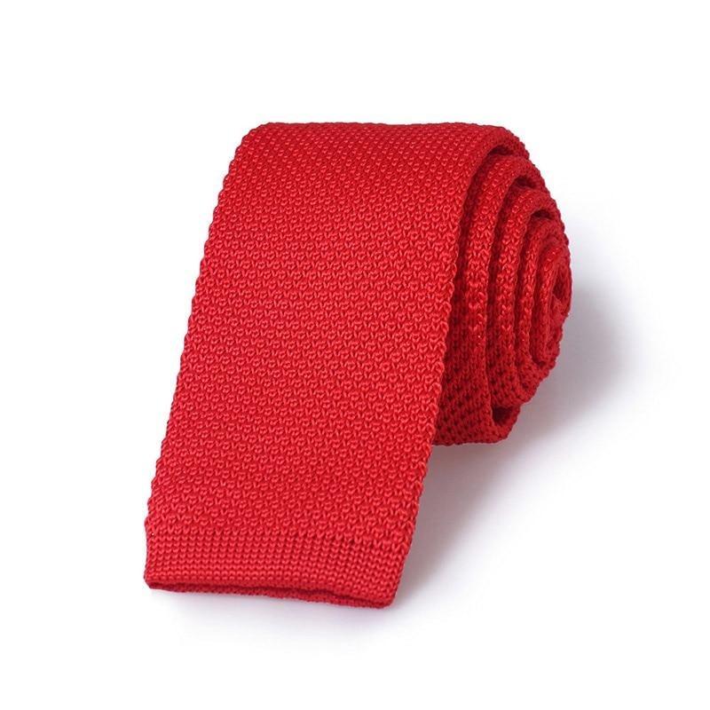 Solid Flat End Knitted Tie GR Red 