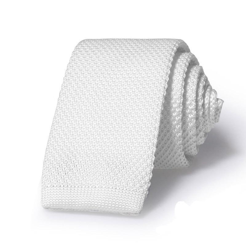 Solid Flat End Knitted Tie GR White 