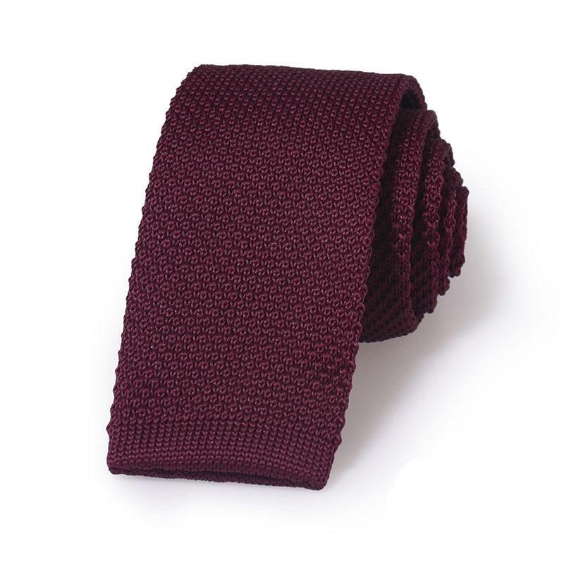 Solid Flat End Knitted Tie GR Wine 