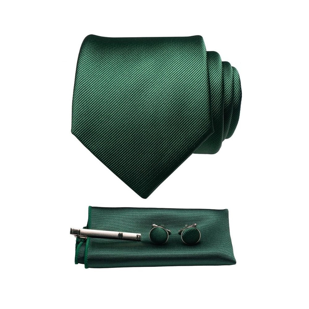 Solid Silk Twill Tie Set GR Dark Green 