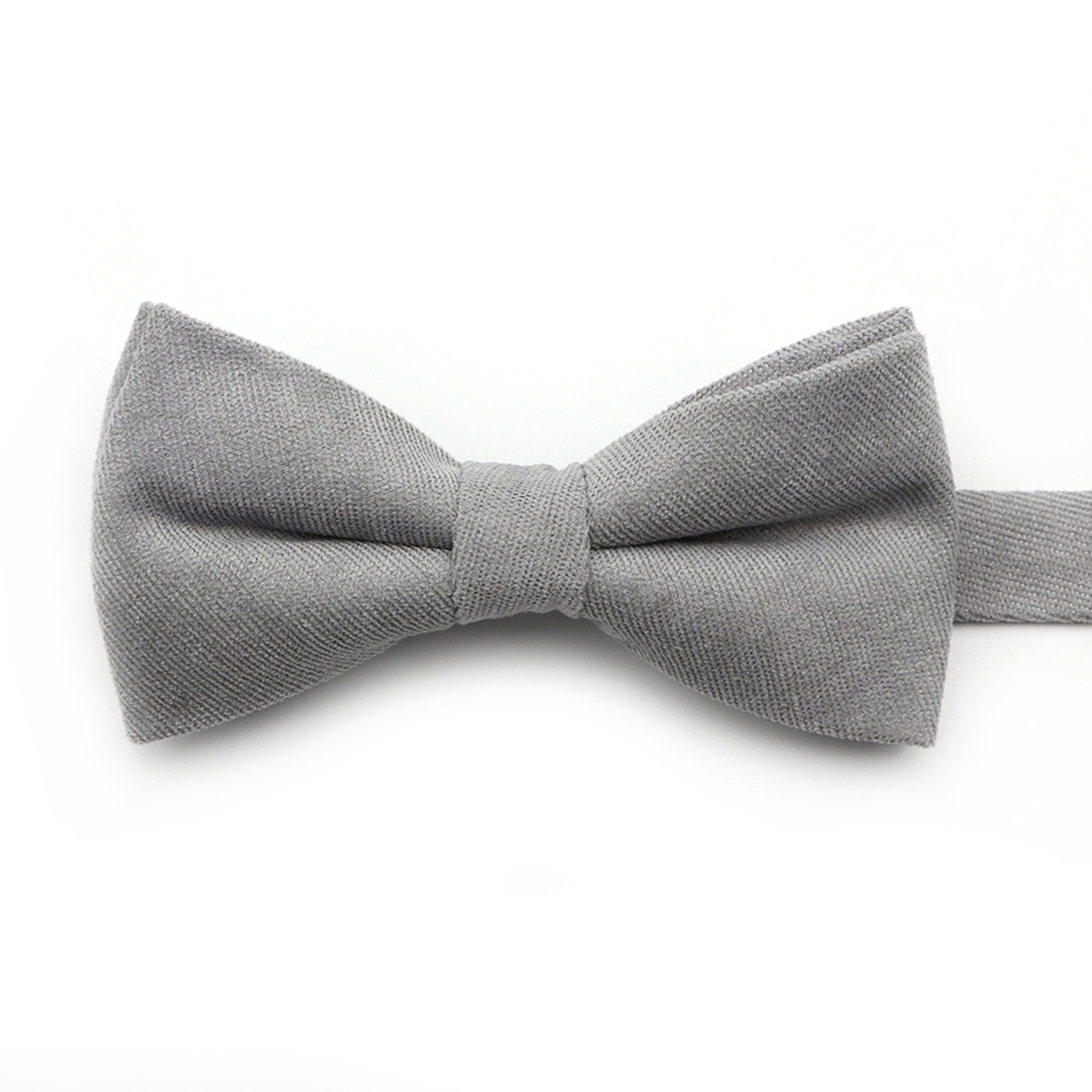 Solid Soft Cotton Bow Tie Pre-Tied GR Silver 