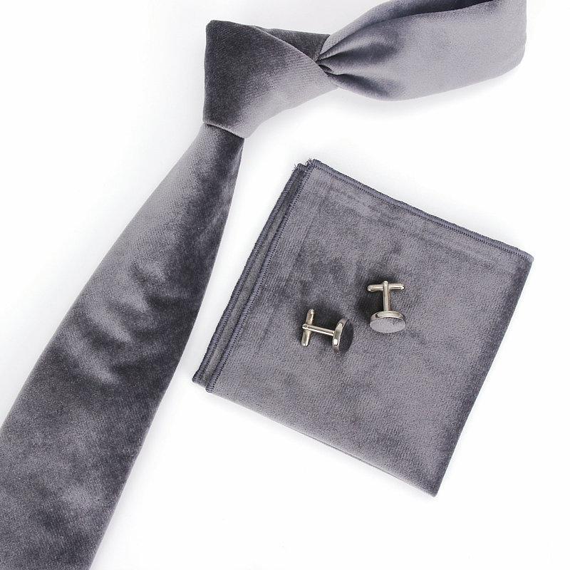 Solid Velvet Tie Set GR Grey 