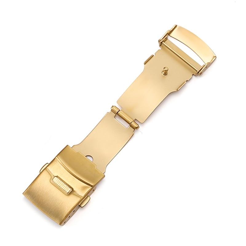 Stainless Steel Double Push Button Fold Watch Clasp Buckle GR Gold 16mm 