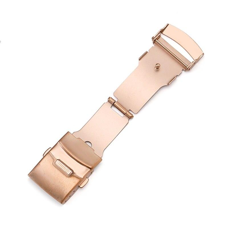 Stainless Steel Double Push Button Fold Watch Clasp Buckle GR Rose Gold 16mm 