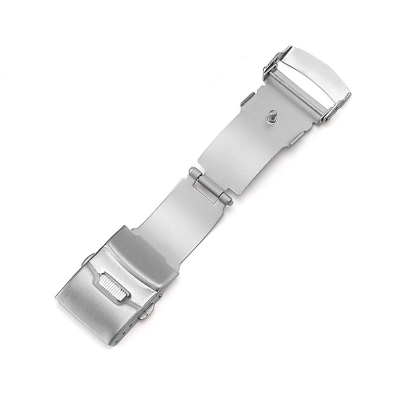 Stainless Steel Double Push Button Fold Watch Clasp Buckle GR Silver 16mm 