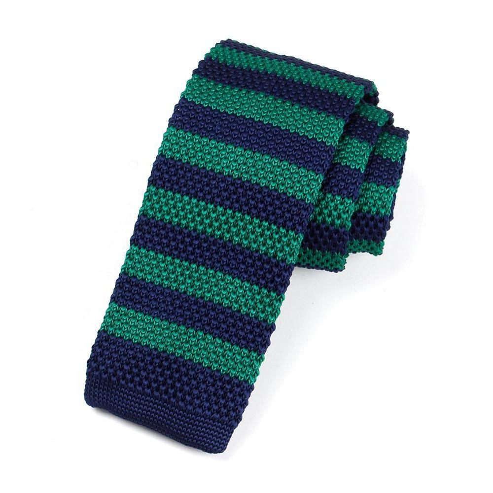 Striped Knitted Flat End Slim Tie GR Green 