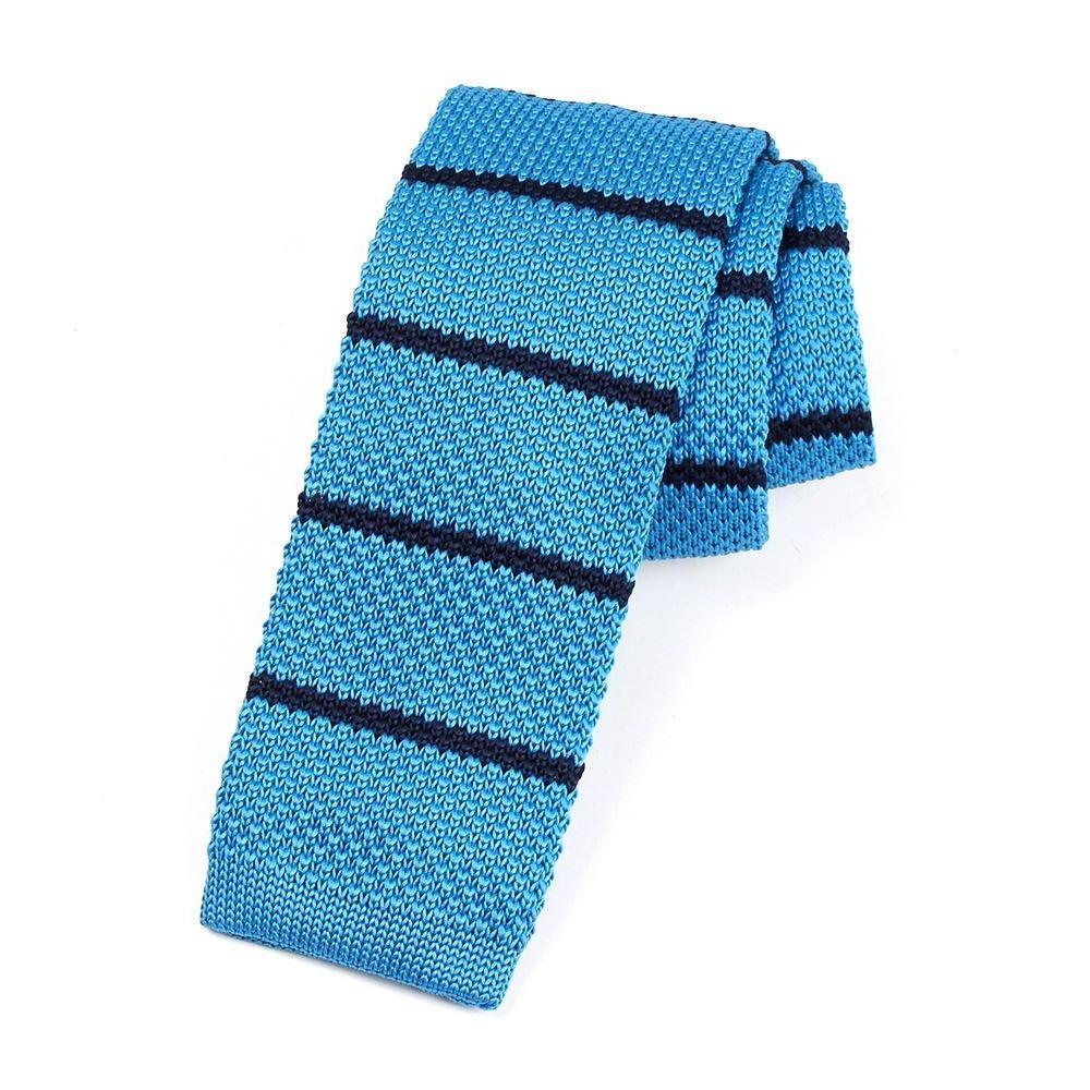 Striped Knitted Flat End Slim Tie GR Light Blue 