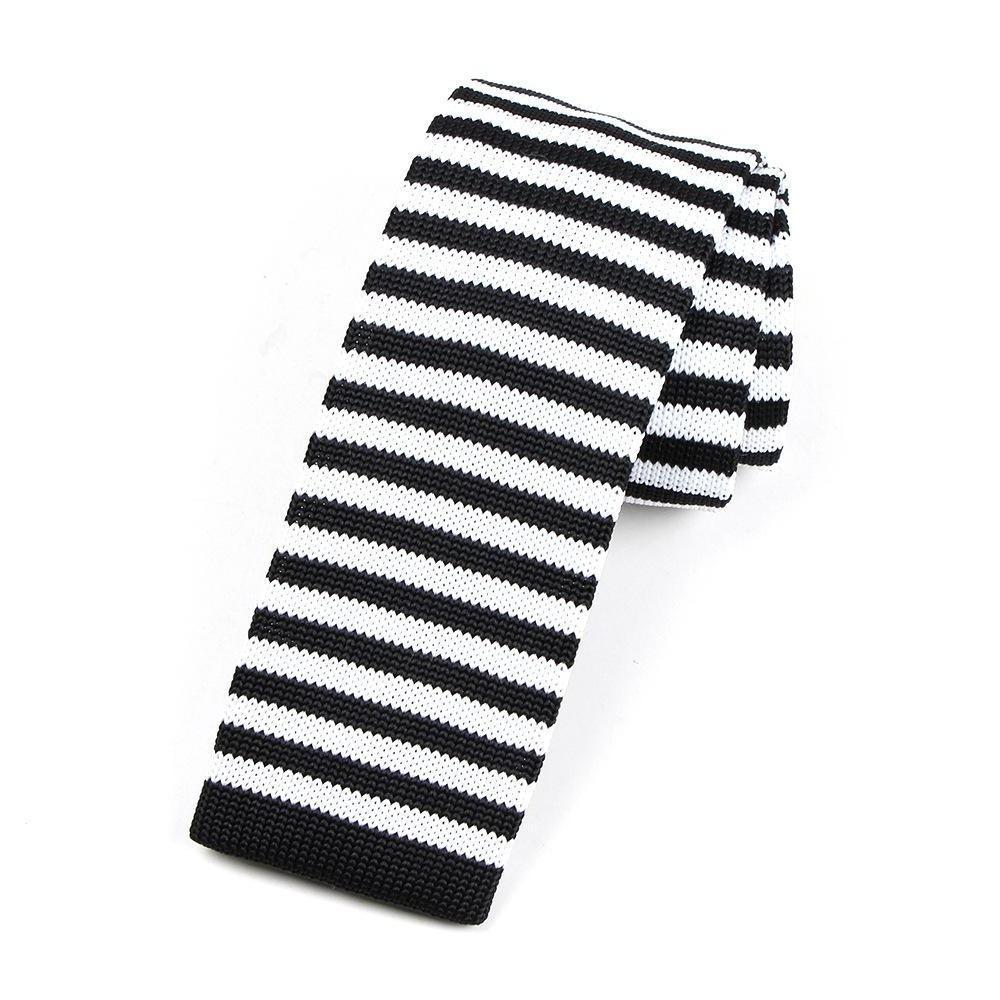 Striped Knitted Flat End Slim Tie GR Marina Black 