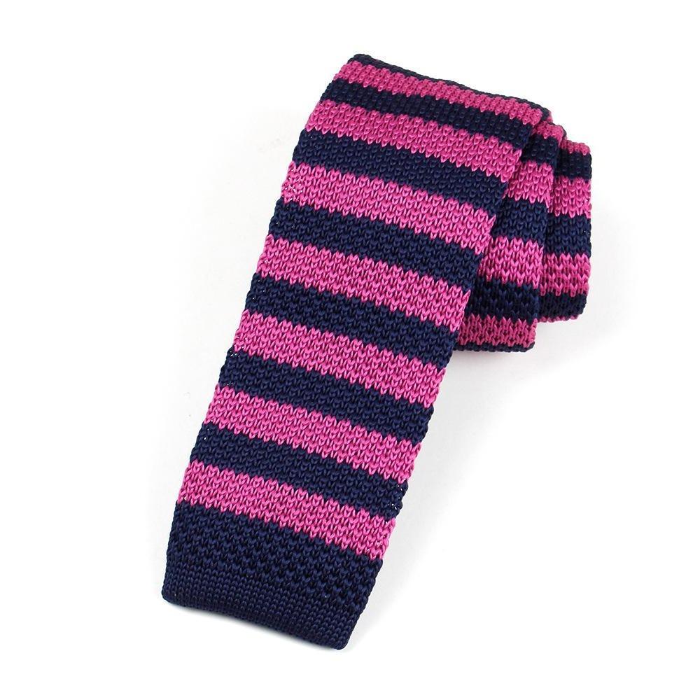 Striped Knitted Flat End Slim Tie GR Purple 