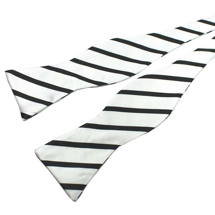Striped Silk Self-Tie Bow Tie GR White 