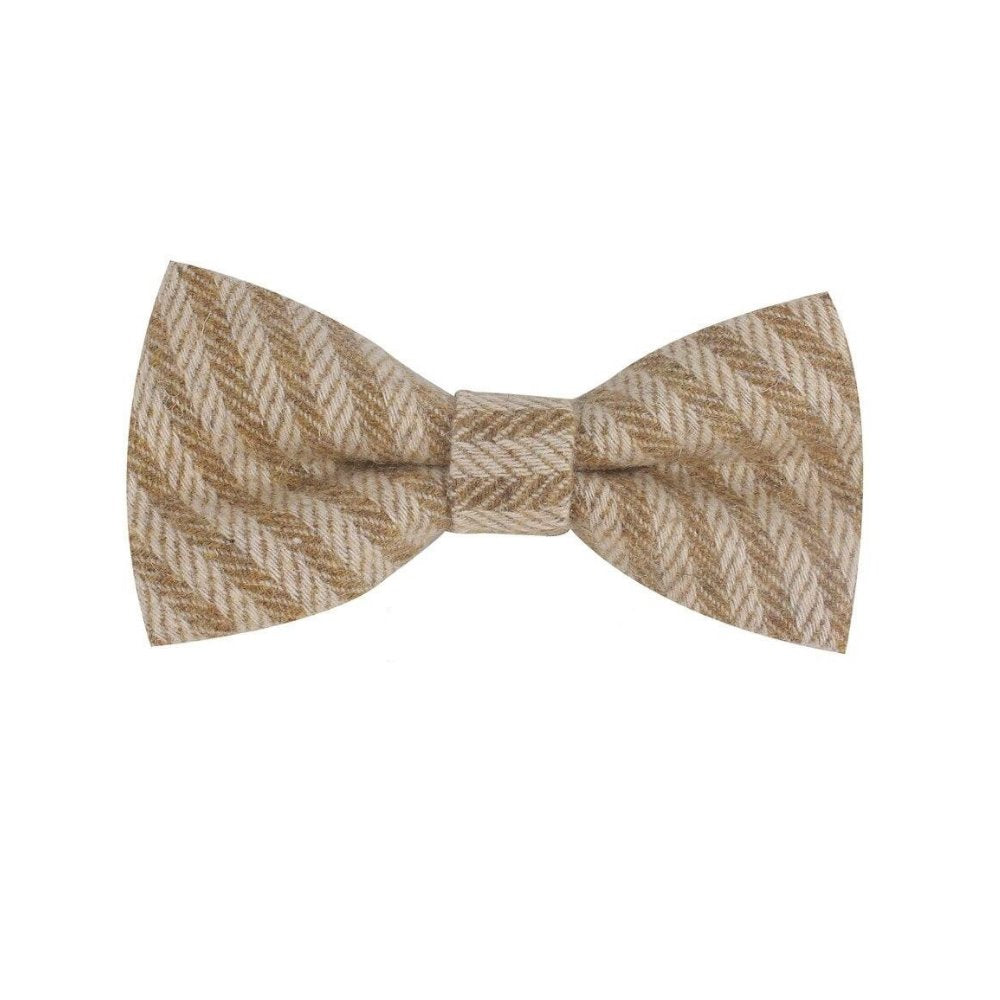Striped Wool Bow Tie Pre-Tied GR Beige 