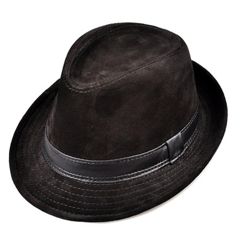 Suede Leather Trilby Hat GR Black 56 cm 