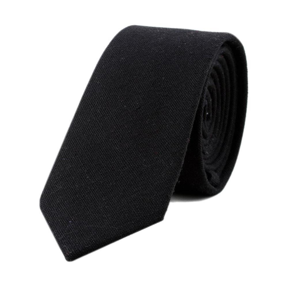 Textured Solid Linen Slim Tie GR Black 