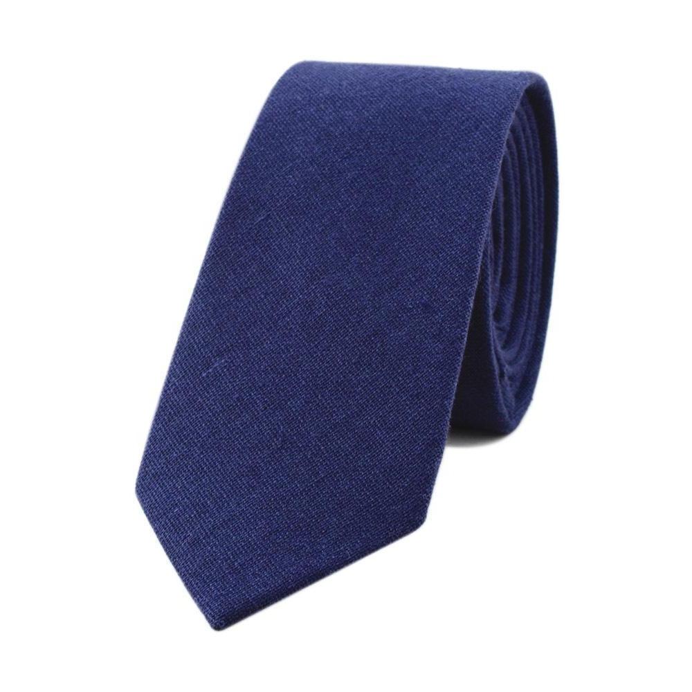 Textured Solid Linen Slim Tie GR Navy 
