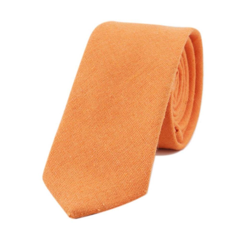 Textured Solid Linen Slim Tie GR Orange 
