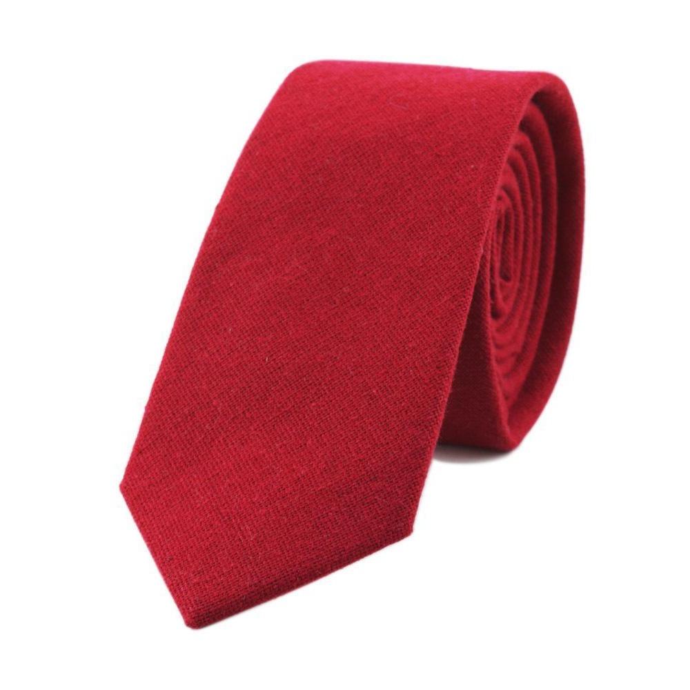 Textured Solid Linen Slim Tie GR Red 