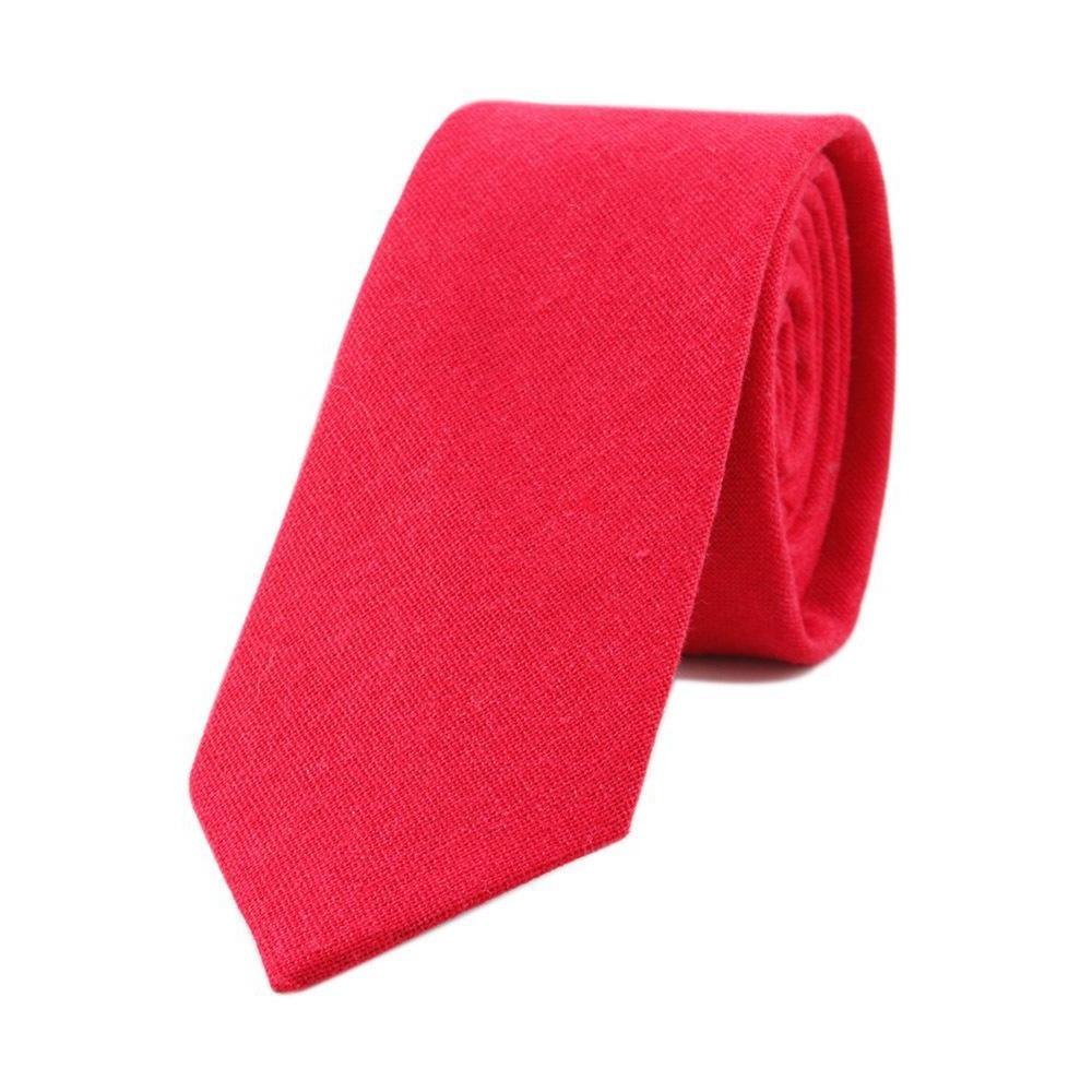 Textured Solid Linen Slim Tie GR REd 