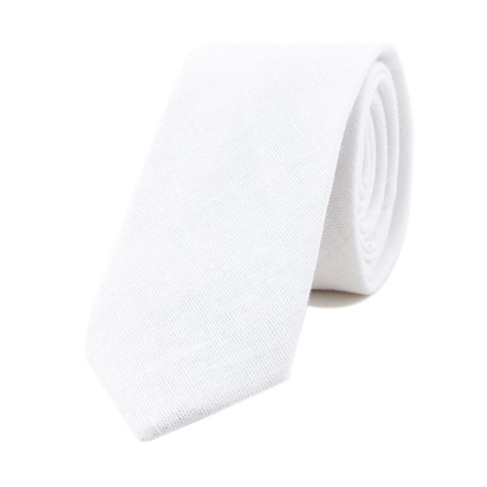 Textured Solid Linen Slim Tie GR White 
