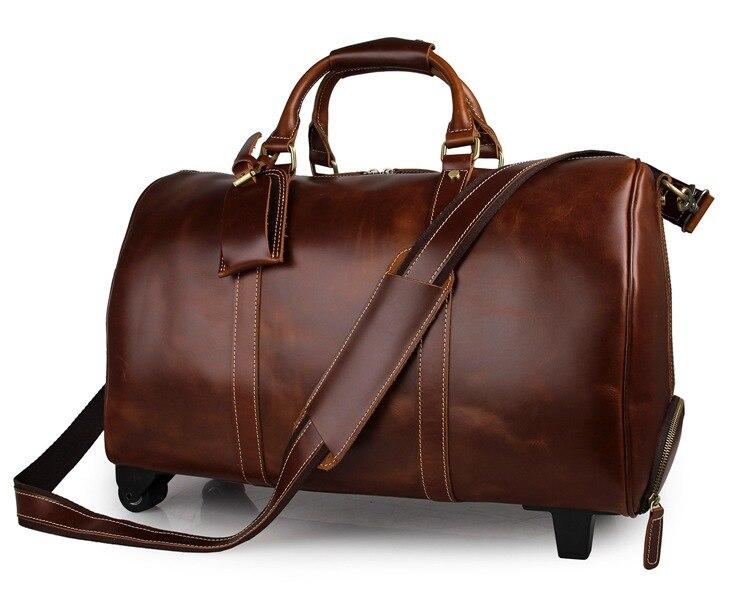 Theodore Full Grain Leather Trolley Duffel Luggage Bag GR 