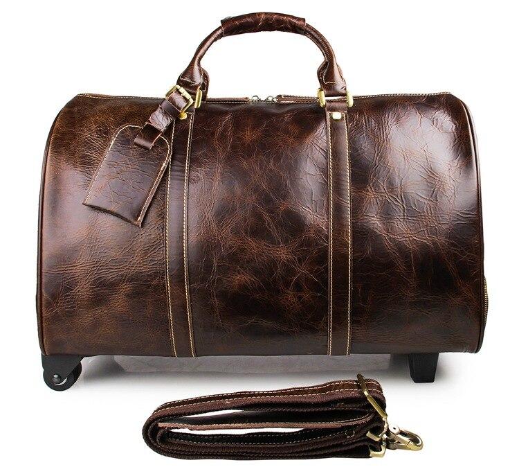 Theodore Full Grain Leather Trolley Duffel Luggage Bag GR Chocolate Brown 
