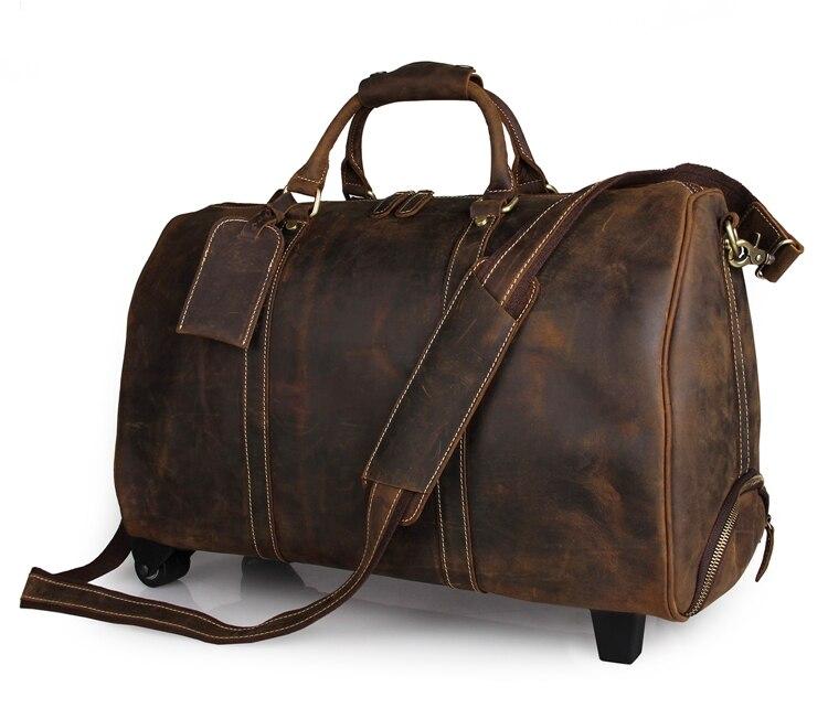 Theodore Full Grain Leather Trolley Duffel Luggage Bag GR Dark Brown 
