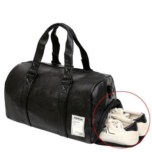 Thomas Leather Duffel Gym Bag With Shoe Packet GR Black L 