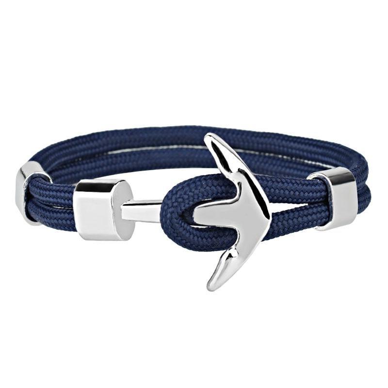 Torino Silver Anchor Bracelet GR Navy Blue Solid 
