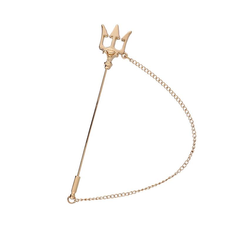 Trident Lapel Pin With Chain GR Gold 