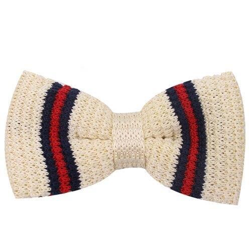 University Striped Knitted Bow Tie Pre-Tied GR Beige 
