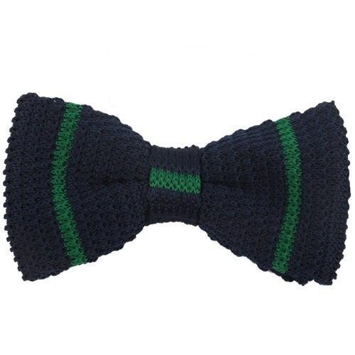 University Striped Knitted Bow Tie Pre-Tied GR Blue & Green 
